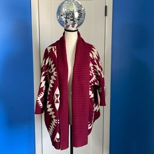 Beautiful Aztec red and cream short sleeve sweater cardigan cover up. Super cozy